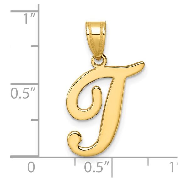 Kazi Luxury 14k Yellow Gold Script Letter T Initial Pendant - Picture 4 of 4